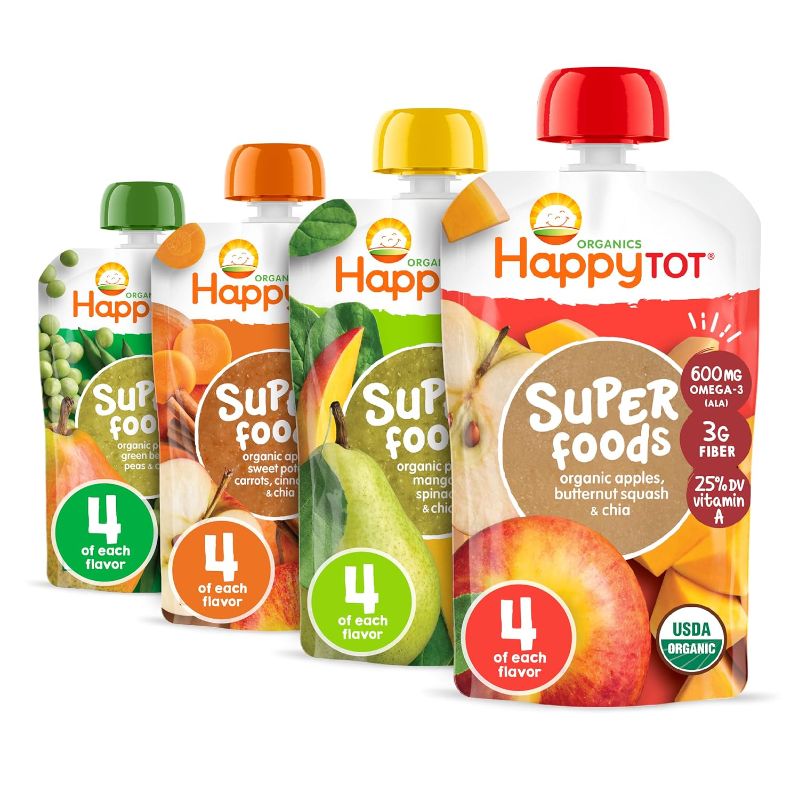 Photo 1 of HAPPYTOT Organics Super Foods Stage 4, Super Foods Variety Pack, 4.22 Ounce Pouch (Pack of 16) packaging may vary 12/2023
