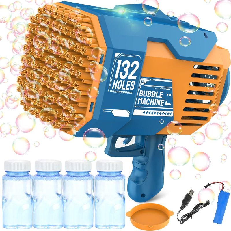 Photo 1 of 132 Hole Bubble Machine Gun Bubble Blower - Bubble Gun Blower with Colorful Light, Big Rocket Boom Bubble Toys, Big Bubble Maker Guns Toys Wedding Outdoor Indoor Birthday Party Favors Gift(Blue)

