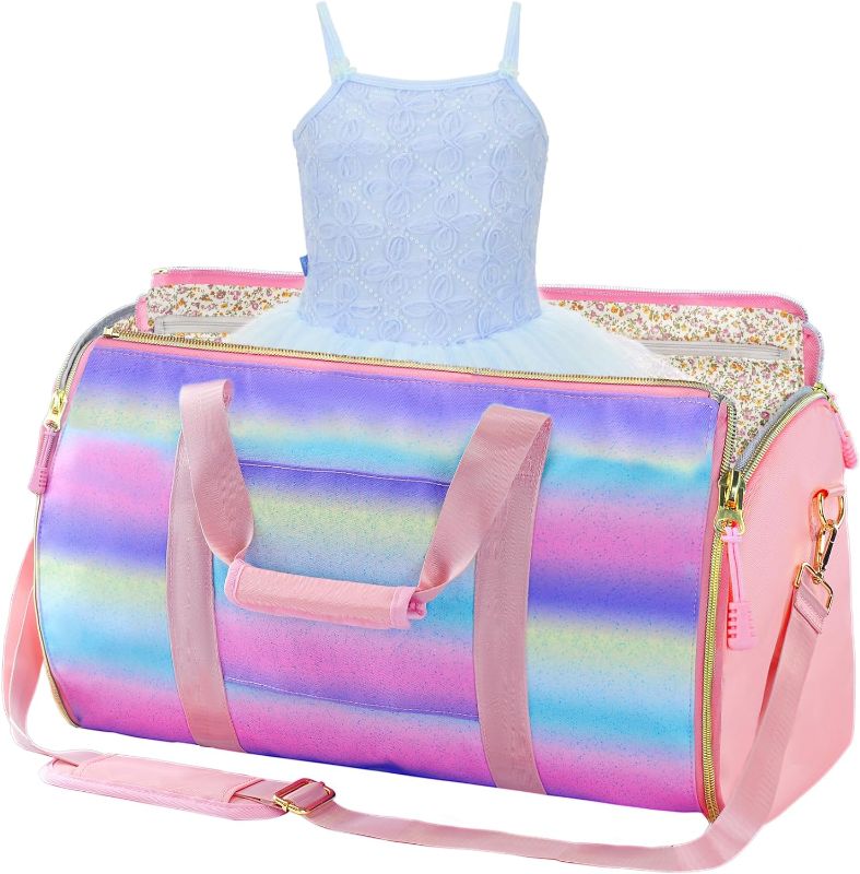 Photo 1 of Dance Garment Bags for Dancers, Dance Bag for Girls with Hanging Garment Pocket, Mancro Carry on Duffel Bag for Dance Costumes, Sports, Skating, Theatre, Ballet, Gymnastics, Iridescent
