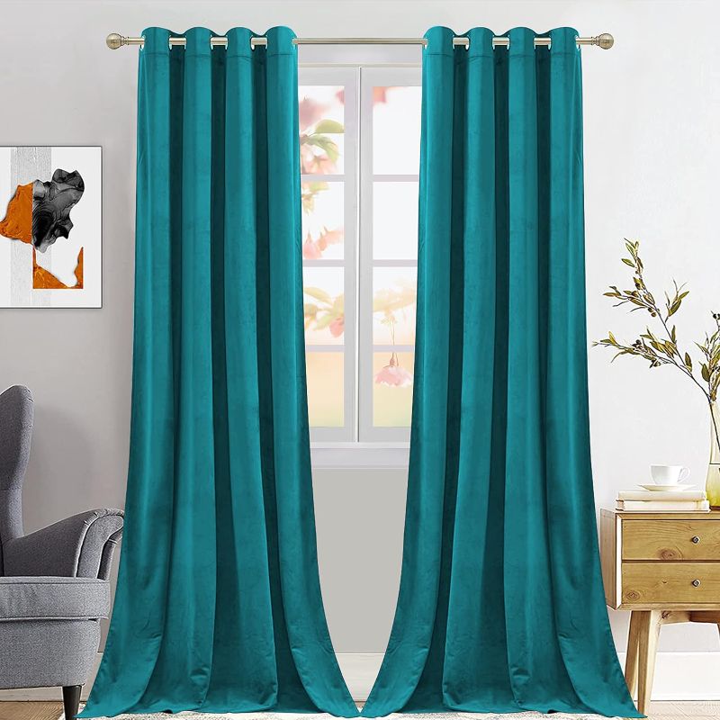 Photo 1 of ZHAOFENG Teal Blue Velvet Curtains 84 inches with Grommet, Blackout Soft Luxury Thick Sunlight Dimming Heat Insulated Privacy Protect Velour Drapes for Office, 2 Panels, W52 x L84 Inches
