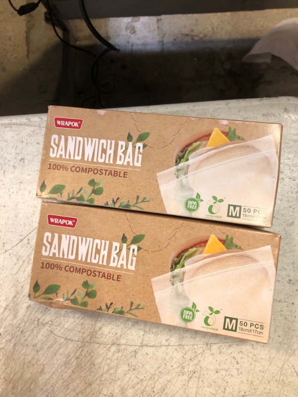 Photo 2 of  WRAPOK 100% Compostable Recycled Sandwich Bags Biodegradable Small Storage Freezer Bag for School or Work, 100 Count