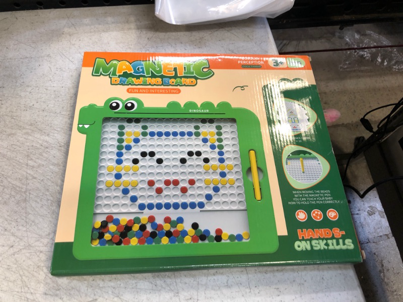 Photo 2 of  Magnetic Drawing Board for Toddlers, Dinosaur Large Doodle Board Toys for Kids with Magnetic Pen and Beads, Montessori Educational Toys Kids Gift for 3 4 5 6 Year Old Boys Girls-Green