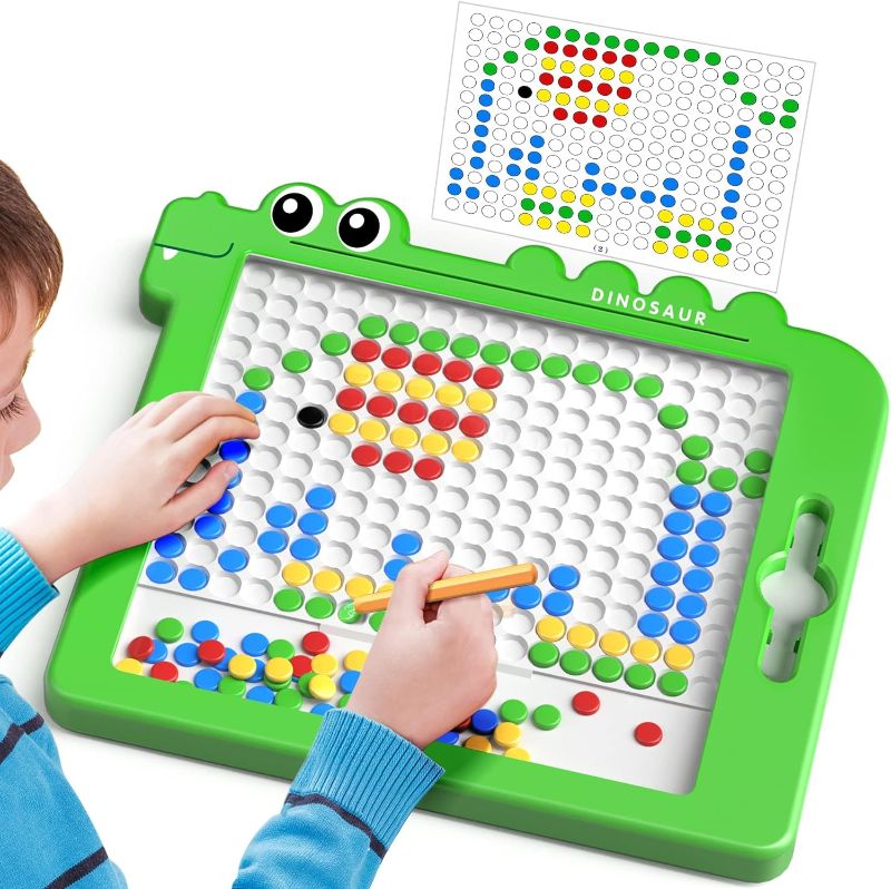 Photo 1 of  Magnetic Drawing Board for Toddlers, Dinosaur Large Doodle Board Toys for Kids with Magnetic Pen and Beads, Montessori Educational Toys Kids Gift for 3 4 5 6 Year Old Boys Girls-Green