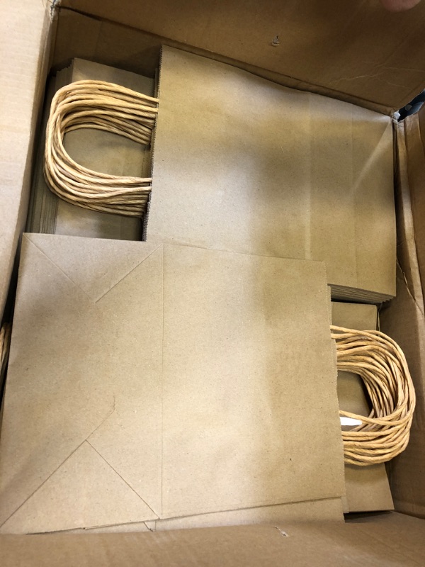 Photo 3 of Amazon Basics Kraft Paper Gift Bags with Handles 8x4.25x10.5 Brown, 100 Pack 100 Count (Pack of 1) 8" x 4.25" x 10.5" Brown