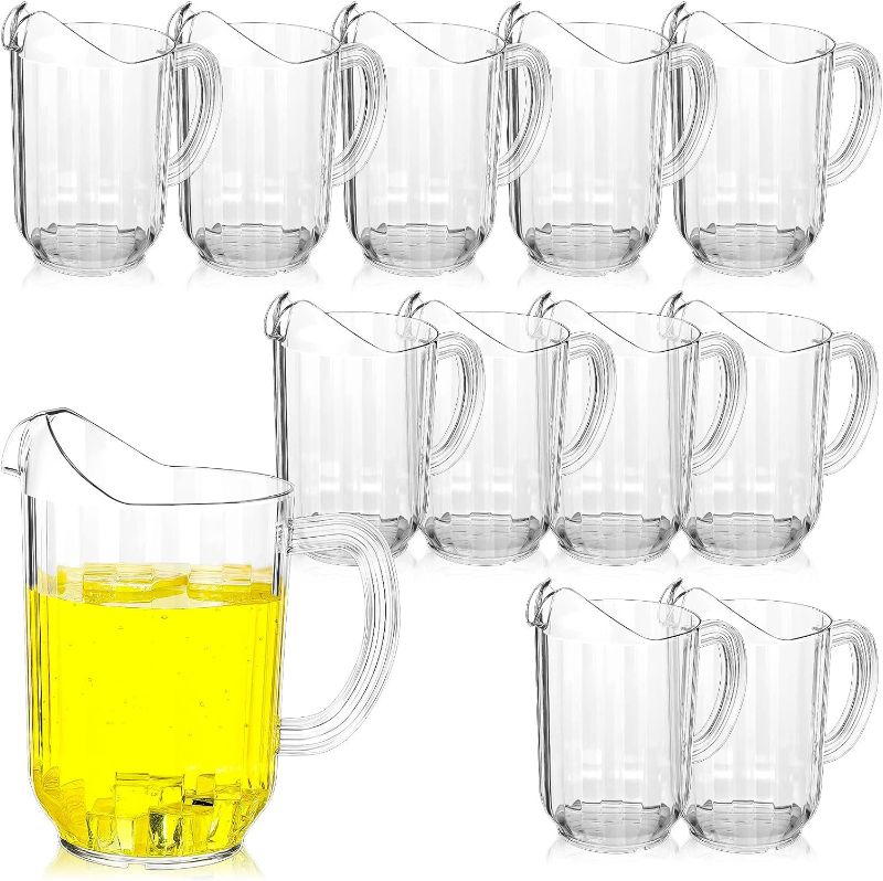 Photo 1 of 12 Pcs Plastic Pitchers 60 Ounce Clear Restaurant Pitcher Jug Large Water Pitcher Carafe Serve Milk Tea Juice Drink for Parties Container Dispenser Beer Jar
