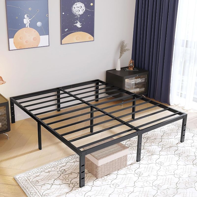 Photo 1 of zizin Queen Size Bed Frame 14 Inch Metal Platform Bed Frame No Box Spring Needed Mattress Foundation with Steel Slats Support Noise Free Heavy Duty Bed Frame Easy Assembly, Black
