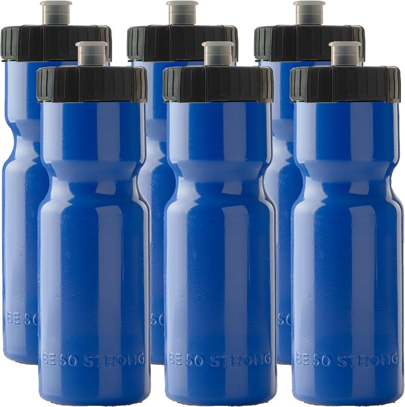 Photo 1 of 50 Strong Sports Water Bottle | 6 Pack of Reusable Squeeze Water Bottles | 22 oz. BPA-Free Plastic Bottles with Pull Top Cap | Made in USA | Top Rack Dishwasher Safe | Fits Most Bike Cages
