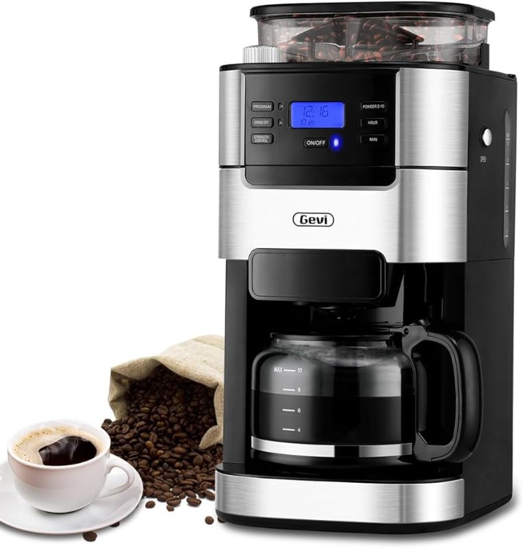 Photo 1 of 10-Cup Drip Coffee Maker, Grind and Brew Automatic Coffee Machine with Built-In Burr Coffee Grinder, Programmable Timer Mode and Keep Warm Plate, 1.5L Large Capacity Water Tank
