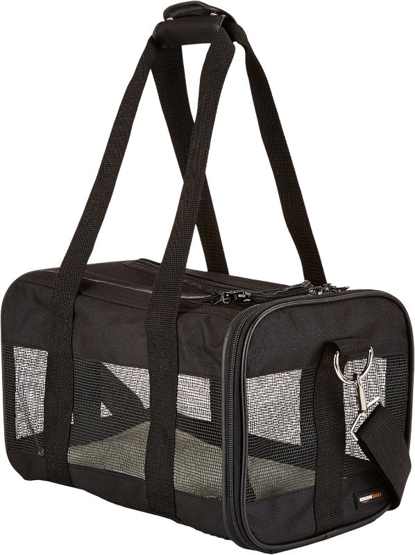 Photo 1 of Amazon Basics Soft-Sided Mesh Pet Travel Carrier, Large (20 x 10 x 11 Inches), Black & Unscented Standard Dog Poop Bags with Dispenser and Leash Clip, 13 x 9 Inches, Black 