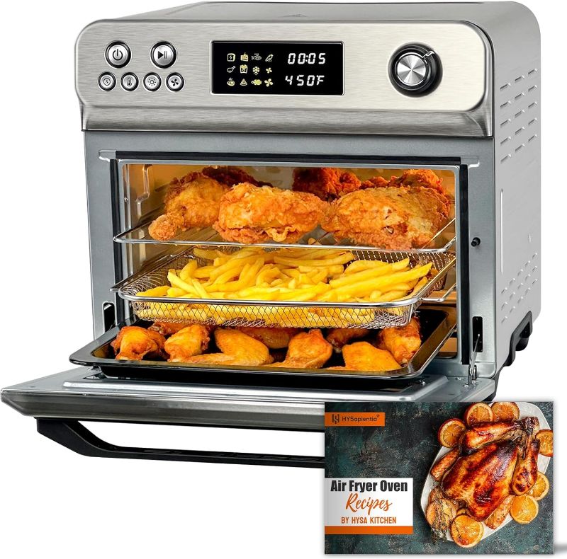 Photo 1 of HYSapientia Air Fryer Convection Oven Countertop, 24Quart 10-in-1 Large Toaster Oven Combo with LED Display Knob Control, 1800W Stainless Steel, Full Accessory Set
