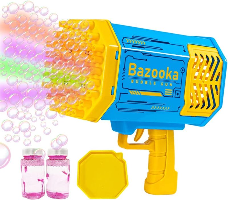 Photo 1 of 69 Holes Bubble Machine Gun-Big Rocket Boom Bubble Blower/Bubble Gun Blaster With Colored Lights, Giant Foam Maker Guns Toys Wedding Outdoor Party Gift For Kids Adults (Blue)