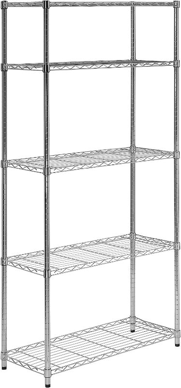 Photo 1 of 5-Tier Chrome Heavy-Duty Adjustable Shelving Unit with 200-lb Per Shelf Weight Capacity & 4-Inch Caster Roller Wheels for HCD Shelving Unit, Set of Four Chrome 1000 lbs 200 lbs per shelf Shelving Unit 