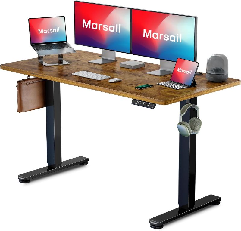 Photo 1 of Marsail Electric Standing Desk Adjustable Height, 55 * 24 Inch Adjustable Desk Stand up Desk for Home Office Furniture Computer Desk Memory Preset with Headphone Hook
