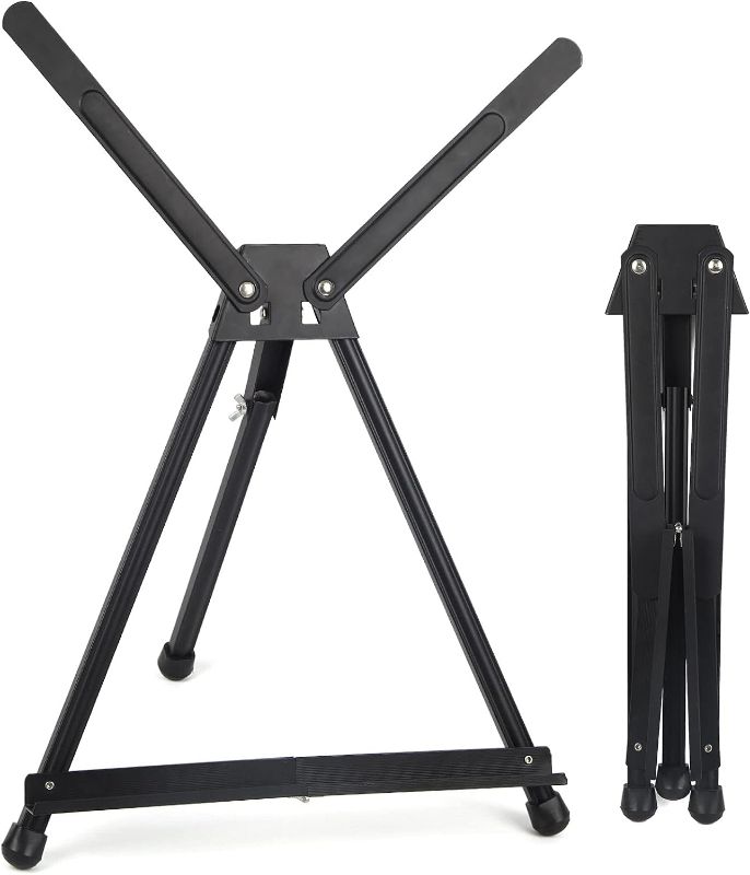 Photo 1 of Aluminum 15" to 21" Tabletop Easel Display, Black Tripod with Rubber Feet, Holds Canvas, Paintings, Books, Photos, Signs