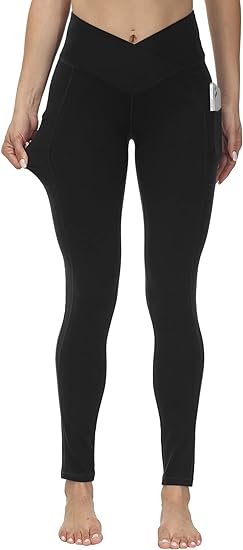 Photo 1 of ALONG FIT V Crossover Leggings for Women Cross Waisted Yoga Pants with Pockets Tummy Control Non-See Workout Leggings - XL