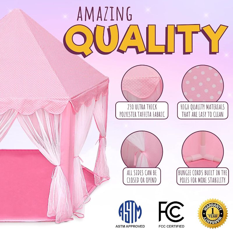 Photo 1 of Princess Castle Playhouse Tent for Girls with LED Star Lights – Indoor & Outdoor Large Kids Play Tent for Imaginative Games