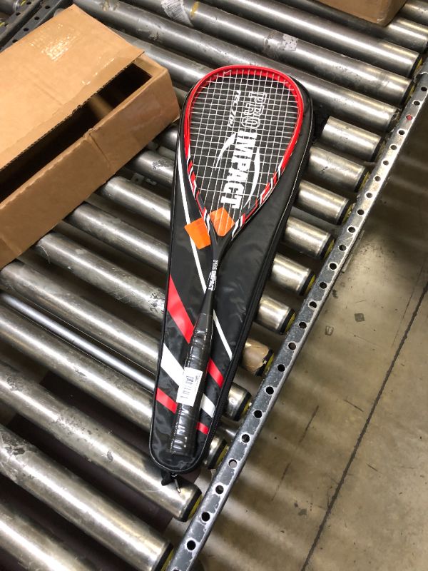 Photo 2 of Pro Impact Graphite Squash Racket - Full Size with Carry On Cover and Durable Strings - Made of Pure Graphite Designed to Improve Gameplay for All Skill Levels RED/Black