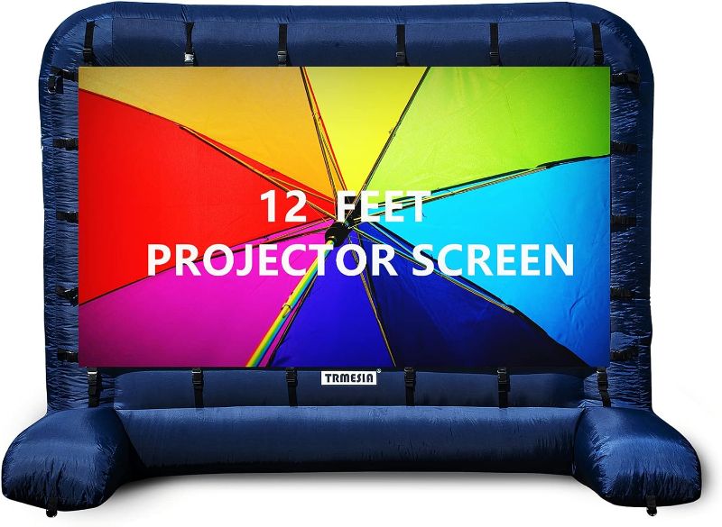 Photo 1 of TRMESIA Inflatable Projector Screen 12 ft Outdoor Movie Blow up Projector Screen with Screen Portable Packages Bag,Inflatable Projection Screen for Home Theater Movie Night Outdoor Yard,Blue Fabric 12FEET blue