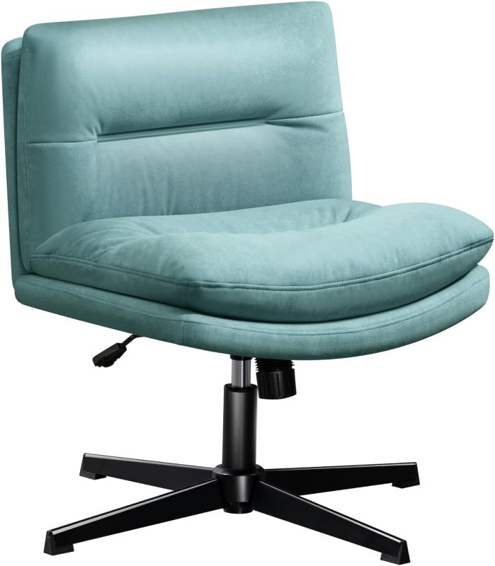 Photo 1 of Darkecho Office Chair Fabric Ultra-Soft Desk Chair No Wheels,Thick Padded Armless Home Office Chairs,Adjustable Swivel Rocking Vanity Chair,Wide Task Computer Chair for Office,Home,Bedroom Teal
