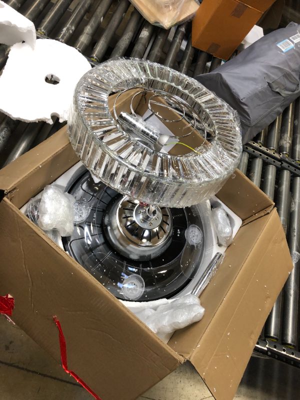 Photo 1 of wuyule 42 Inches Crystal Ceiling Fan Silver Crystal Ceiling Fan Chandelier with Remote 3 Speeds 3 Colors Changes Lighting Fixture, 4 Blades Retractable Fans for Bedroom Living Room Dining Room 42inch Silver