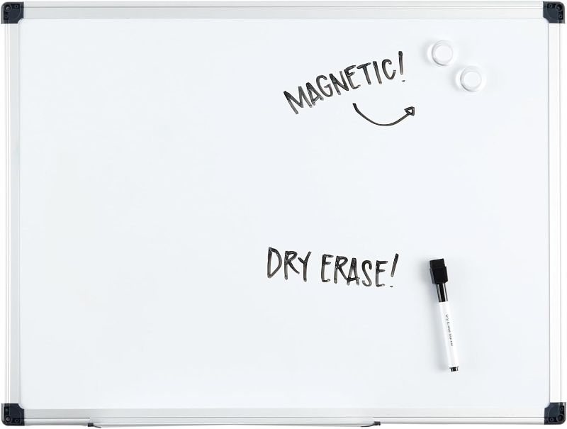 Photo 1 of Amazon Basics Magnetic Dry Erase White Board, 24 x 18-Inch, Aluminium Frame, Silver/White
