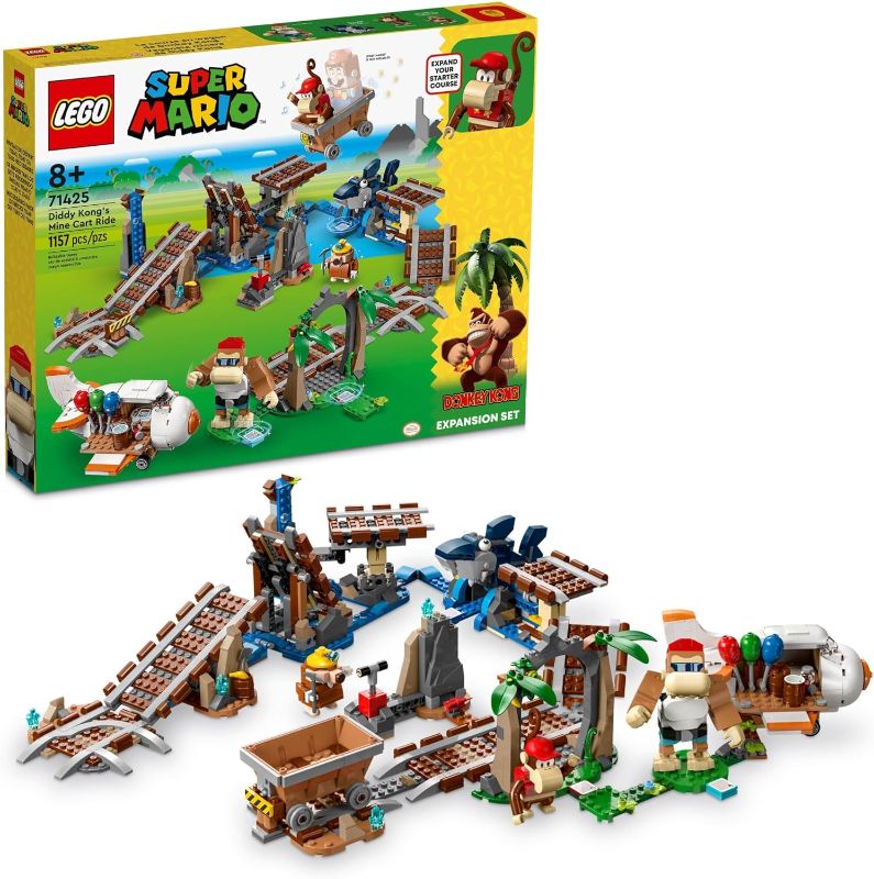 Photo 1 of LEGO Super Mario Diddy Kong's Mine Cart Ride Expansion Set 71425, Collectible Building Toy with Brick Built Funky Kong Figure, Super Mario Gift Set for Kids Ages 8-10 to Combine with a Starter Course