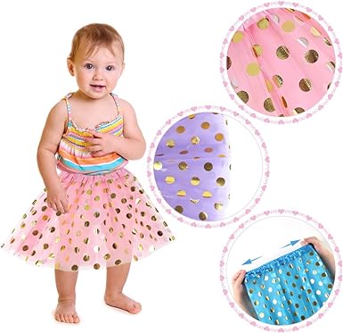 Photo 2 of Koogel 4 PCS Tutu for 2 to 5 Years Old Girls, 2-Layer Dress Up Tutu Polka Dot Assorted Colors Skirts Ballet Skirts for Dress Up Game Birthday Party Halloween Costume