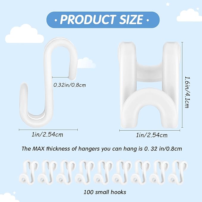 Photo 2 of 100 Pcs Clothes Hanger Connector Hooks Plastic Mini Cascading Hanger Hooks Space Saving Hanger Extender Hooks Heavy Duty Hanger Extender Clips for Outfit Closet