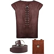 Photo 1 of 3 Pcs Renaissance Accessories Set Gothic Pirate Vest Medieval Leather Belt Suede Jewelry Belt Pouch for Men Costume Dark Brown******Factory Sealed
