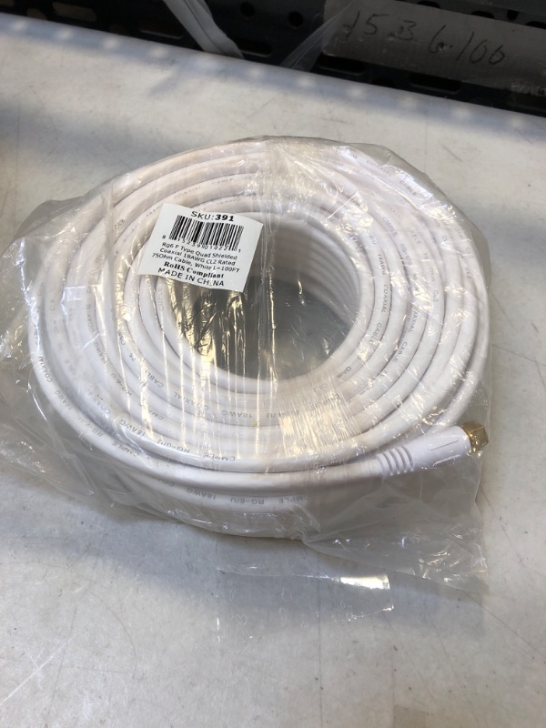 Photo 1 of Cmple Digital Coaxial Cable F-Type Male RG6 Coax Digital Audio Video with F Connector Pin Satellite Cord 100 Feet White 100FT White