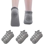 Photo 1 of FITEXTREME Non Slip Socks for Yoga, Pilates, Barre Fitness, Hospital Socks for Women, 3 Pack Ankle Socks Gray