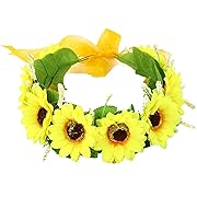 Photo 1 of Floral Fall Sunflower Halo Wedding Crown Flower Girls Headband Birthday Party Headpiece FL-18 (Yellow)