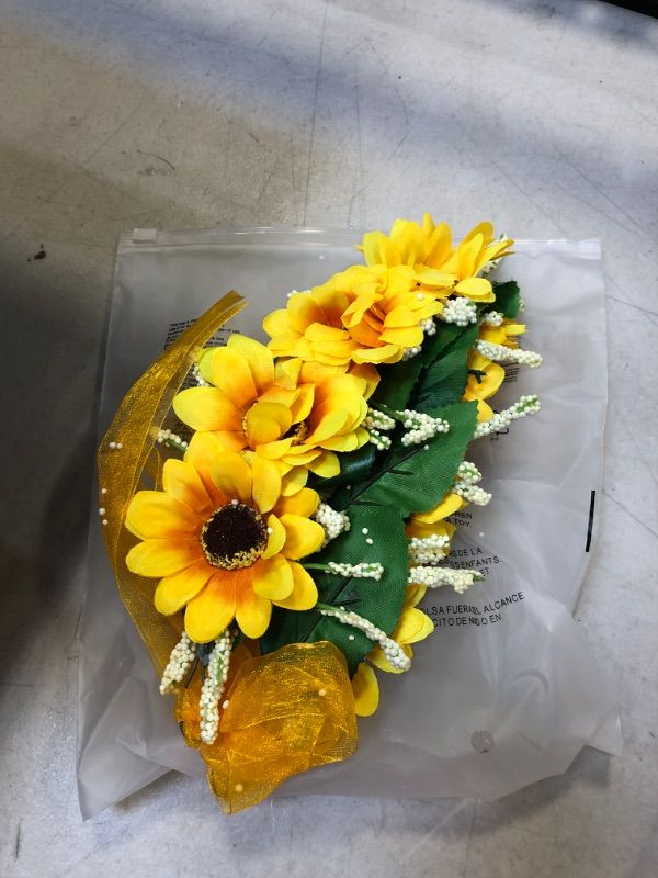 Photo 2 of Floral Fall Sunflower Halo Wedding Crown Flower Girls Headband Birthday Party Headpiece FL-18 (Yellow)
