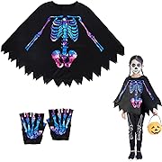 Photo 1 of IncreDecor Halloween Skeleton Costume for Kids Adults, Scary Skeleton Cloak Gloves Set, Day of the Dead Themed Party Skelebone Costume (Colour Kids)