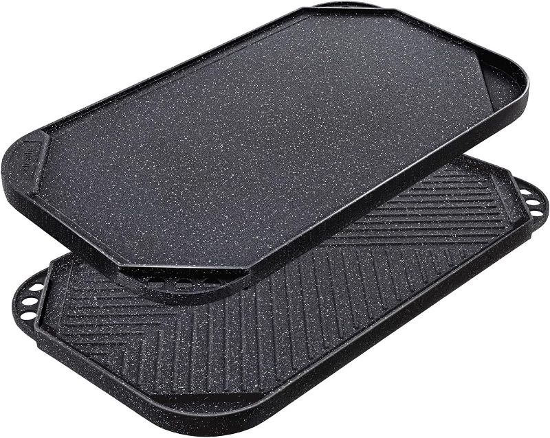Photo 1 of SENSARTE Nonstick Griddle Grill Pan, Pro-Grid Reversible Grill & Griddle Pan, Two Burner Cast Aluminum Griddle, Portable for Indoor Stovetop or Outdoor Camping BBQ, 19.5" x 10.7"
