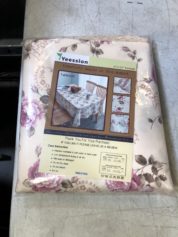 Photo 2 of YEESSION Floral Print Polyester Rectangle Tablecloth 60 x 102 Inch Stain Resistant and Waterproof Wine Tablecloth for Kitchen Dining Indoor Outdoor Buffet Tabletop Decoration (Beige)
