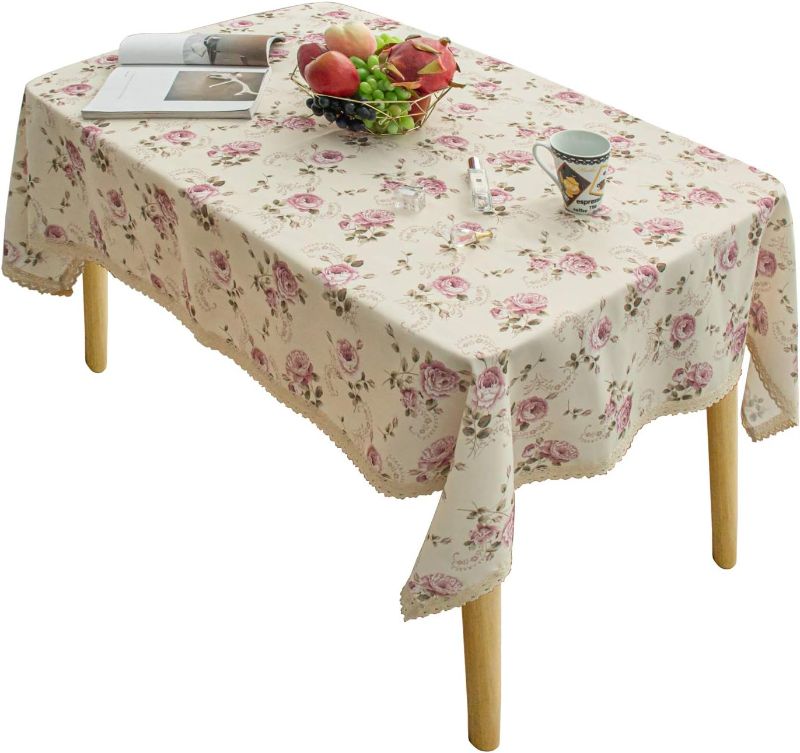 Photo 1 of YEESSION Floral Print Polyester Rectangle Tablecloth 60 x 102 Inch Stain Resistant and Waterproof Wine Tablecloth for Kitchen Dining Indoor Outdoor Buffet Tabletop Decoration (Beige)
