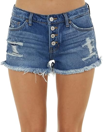Photo 1 of ZOLUCKY Women's Casual Summer Denim Shorts Mid Waisted Stretchy Ripped Jean Shorts with Pockets Medium