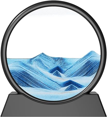 Photo 1 of Aoderun Moving Sand Art Picture Round Glass 3D Deep Sea Sandscape in Motion Display Flowing Sand Frame Relaxing Desktop Home Office Work Decor (7", New Blue)
