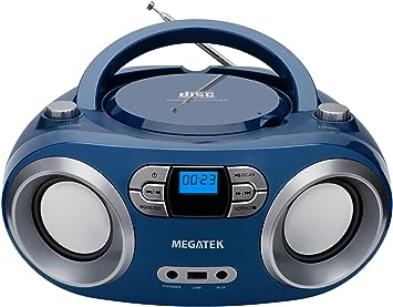 Photo 1 of MEGATEK Portable CD Player Boombox with FM Radio, Bluetooth, and USB Port | Clear Stereo Sound | CD-R/RW and MP3 CDs Compatible | 3.5mm Aux Input and Headphone Jack | Backlit LCD Display - Blue Jay
