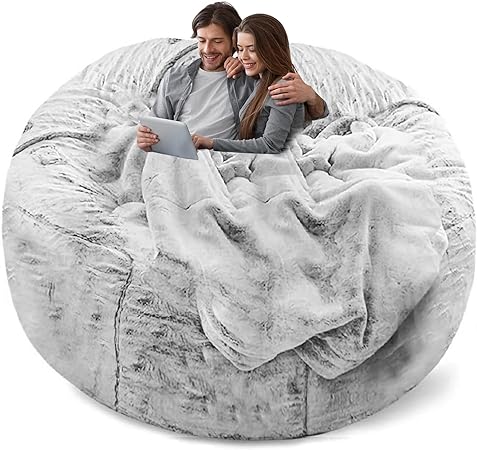 Photo 1 of YudouTech Bean Bag Chair Cover(Cover Only,No Filler),Big Round Soft Fluffy PV Velvet Washable Lazy Sofa Bed Cover for Adults,Living Room Bedroom Furniture Outside Cover,5ft Snow Grey.
