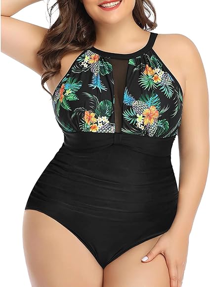 Photo 1 of Aqua Eve Plus Size Swimsuit Women One Piece Swimsuit Tummy Control High Neck Bathing Suit Ruched Swimwear Large