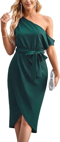 Photo 1 of Kate Kasin Women Off The Shoulder Cocktail Midi Dress Ruched Wrap Wedding Guest Belted Bodycon Dresses Medium