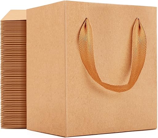 Photo 1 of EUSOAR Tiny Gift Wrap Bags with Handles, 50 Pack 4x2.75x4.5 inches Kraft Paper Bags in Bulk, Heavy Duty Totes for Wedding, Grocery, Boutique, Retail, Business, Party Favors, Baby Showers, Birthdays 