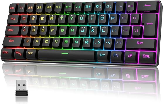 Photo 1 of RedThunder 60% Wireless Gaming Keyboard, Rechargeable RGB Backlit Ultra Compact Mini Gaming Keyboard, Ergonomic Waterproof Mechanical Feeling Keyboard for PC, MAC, Laptop, PS4, PS5, Xbox ONE Gamer
