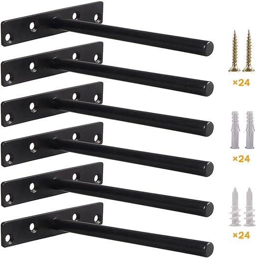 Photo 1 of 8 Pcs 12" Black Solid Steel Floating Shelf Bracket Blind Shelf Supports - Hidden Brackets for Floating Wood Shelves - Concealed Blind Shelf Support – Screws and Wall Plugs Included 