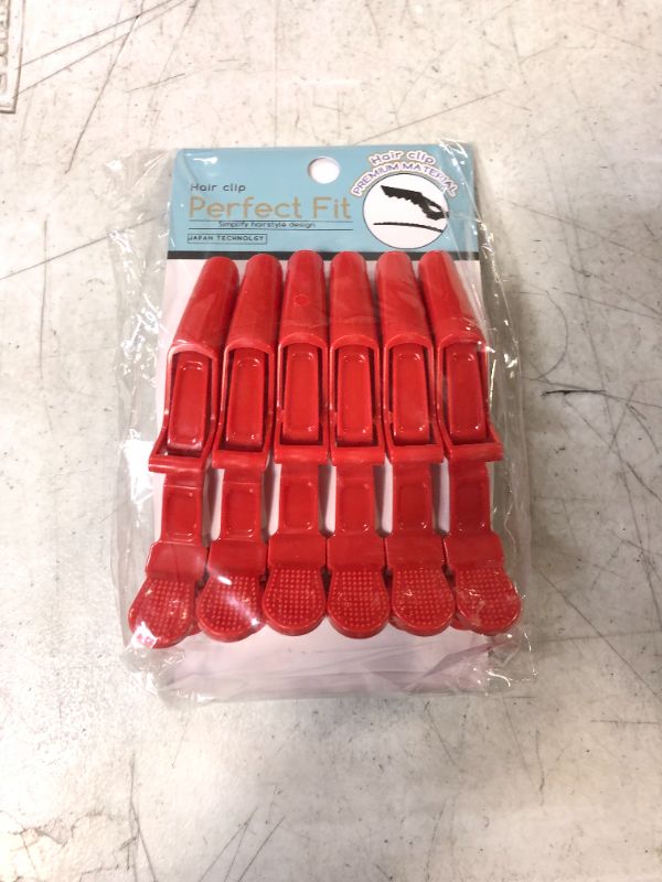 Photo 2 of Hair Clips 6 pcs?Crocodile clip hair clip cut hair clip hair stylist special barber clip duck mouth clip hot dye zone tool (red)
