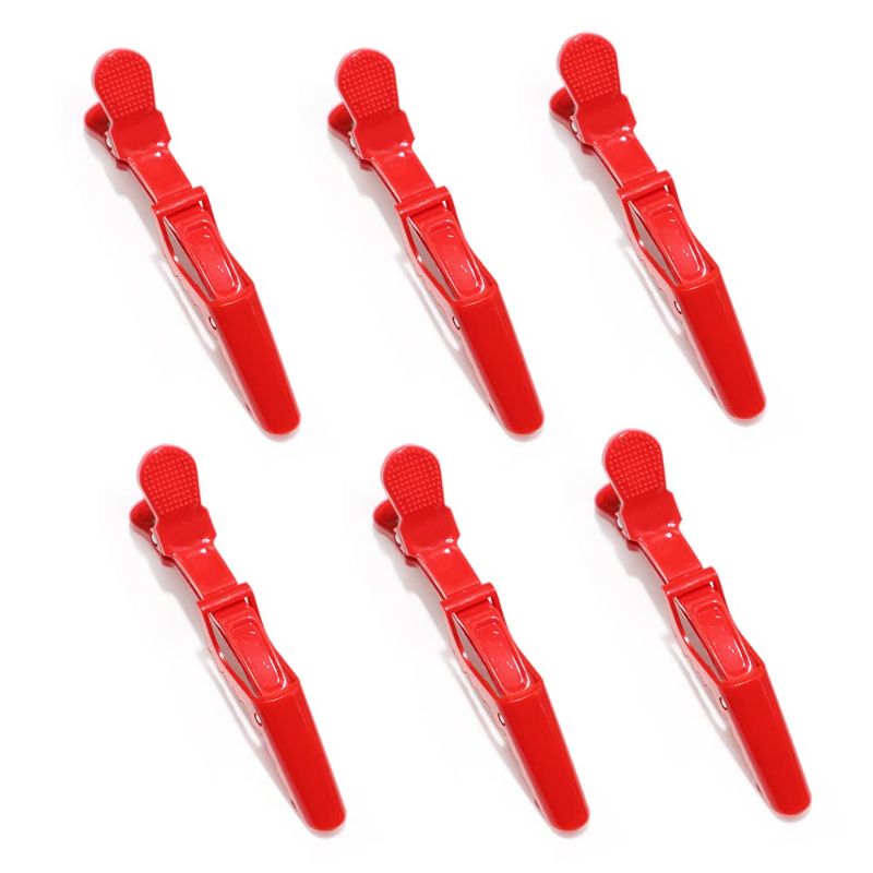 Photo 1 of Hair Clips 6 pcs?Crocodile clip hair clip cut hair clip hair stylist special barber clip duck mouth clip hot dye zone tool (red)
