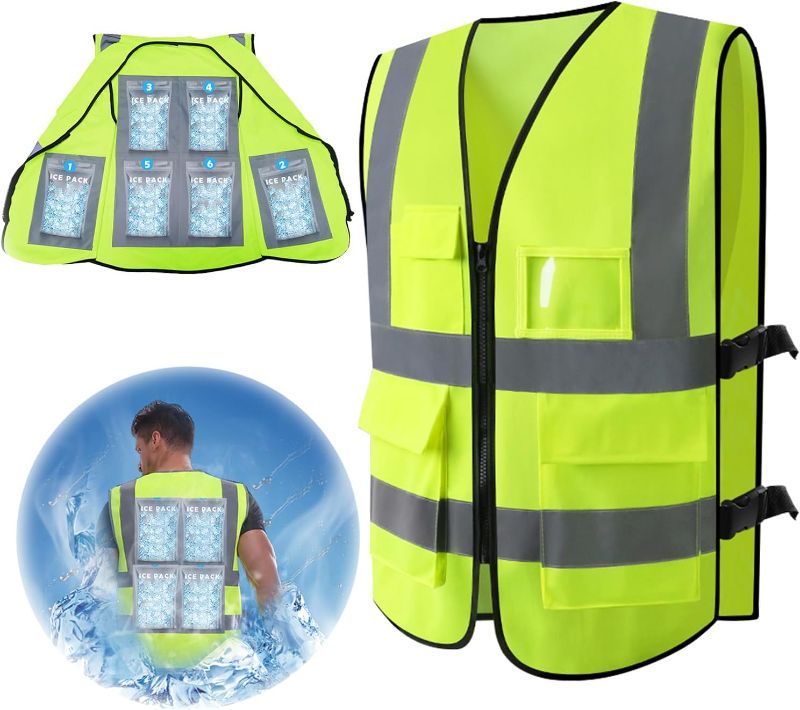 Photo 1 of Cooling Vest for Men Women - Ice Cold Safety Vest with 6 Ice Pack, Adjustable Cool Vest for Hot Weather Work LARGE
