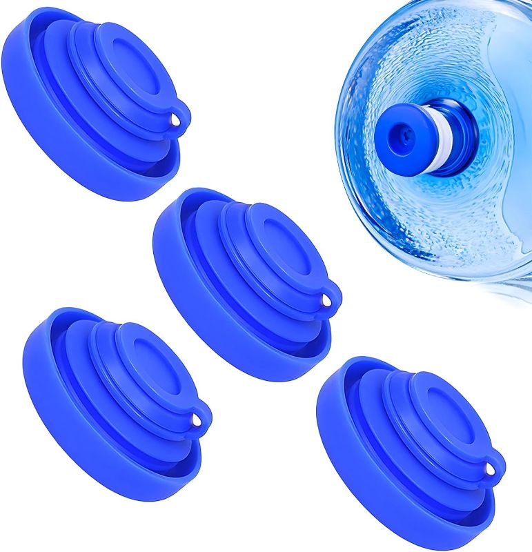 Photo 1 of 5 Gallon Water Jug Lid 4 pcs Reusable 5 Gallon Water Jug Cap Silicone 5 Gallon Water Bottle Caps Replacement Caps No Spill Water Bottle Cap Spill-Proof and Leak-Proof Caps Fit 55mm Water Jug Cap
